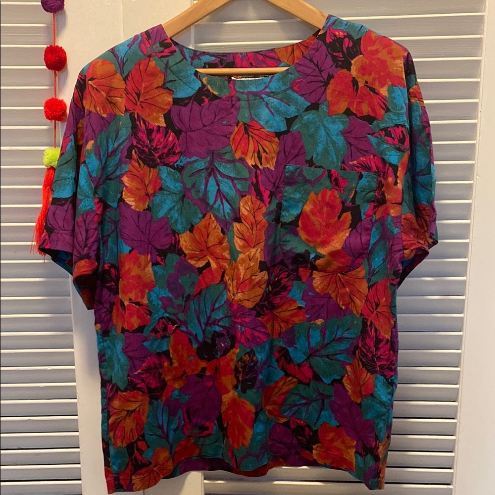 Vintage Colorful Leaf Print Women's Top
